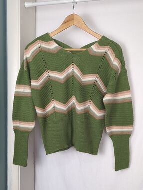FCT WITH LOVE Green Chevron Stripe Women's Small Knit Sweater